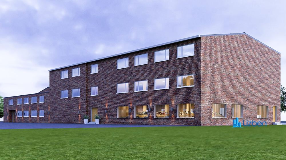 Visualisation of the proposed side extension to a brick business centre