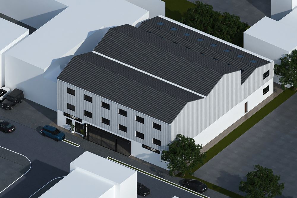 Aerial visualisation of the approved three-storey commercial extension in its street context