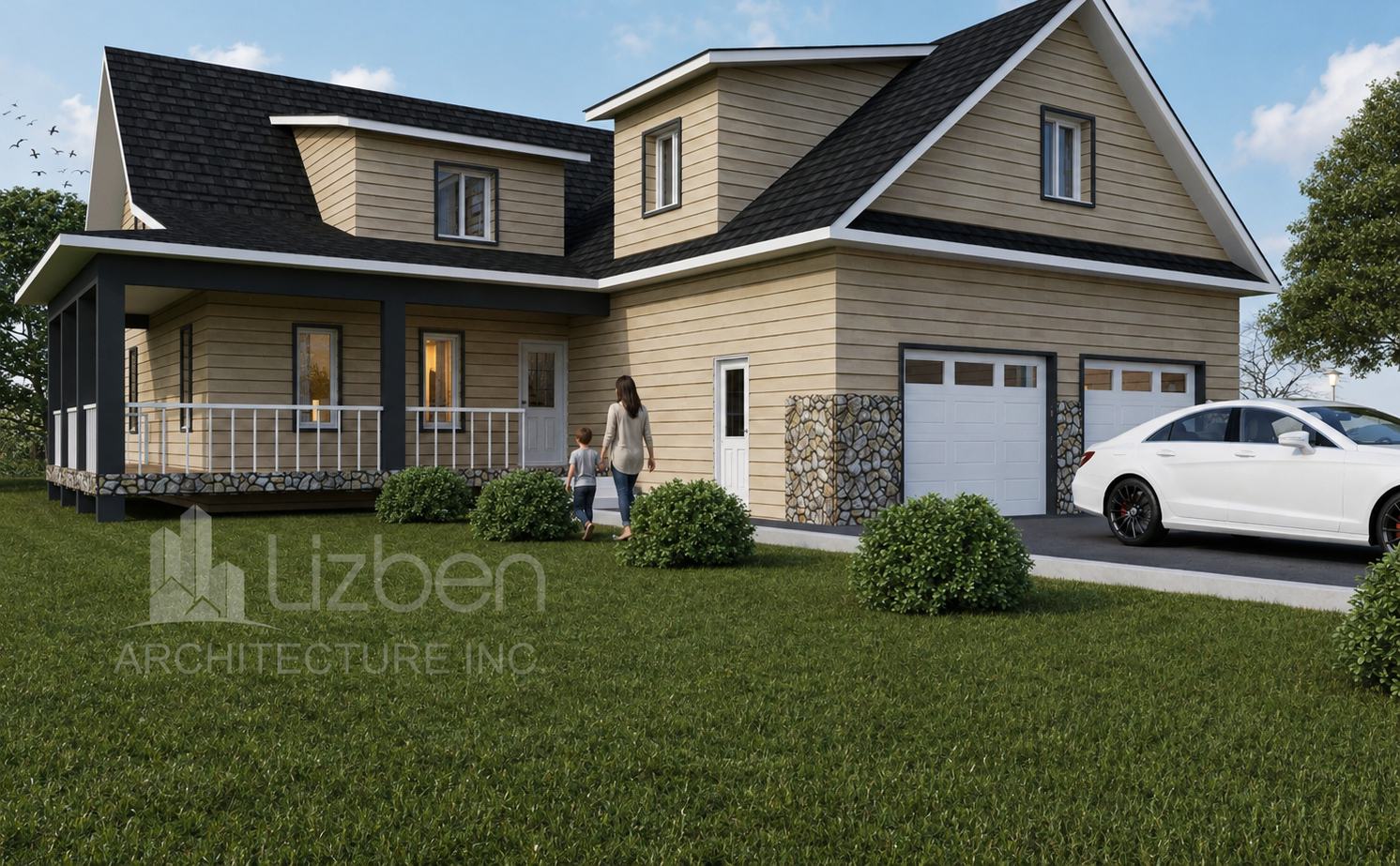 Visualisation of a house with a developed walkout basement level