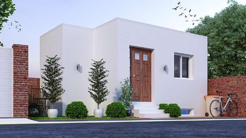 Proposed white rendered single-storey dwelling with basement below