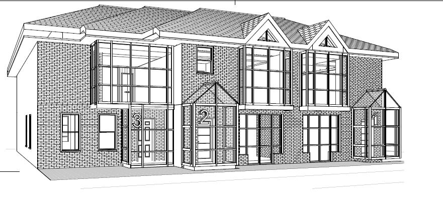 Line drawing study of an existing commercial building assessed for conversion